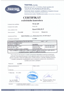 Certifikát svařování